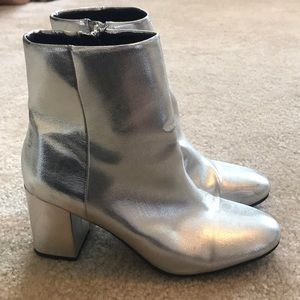 Silver metallic heeled ankle booties